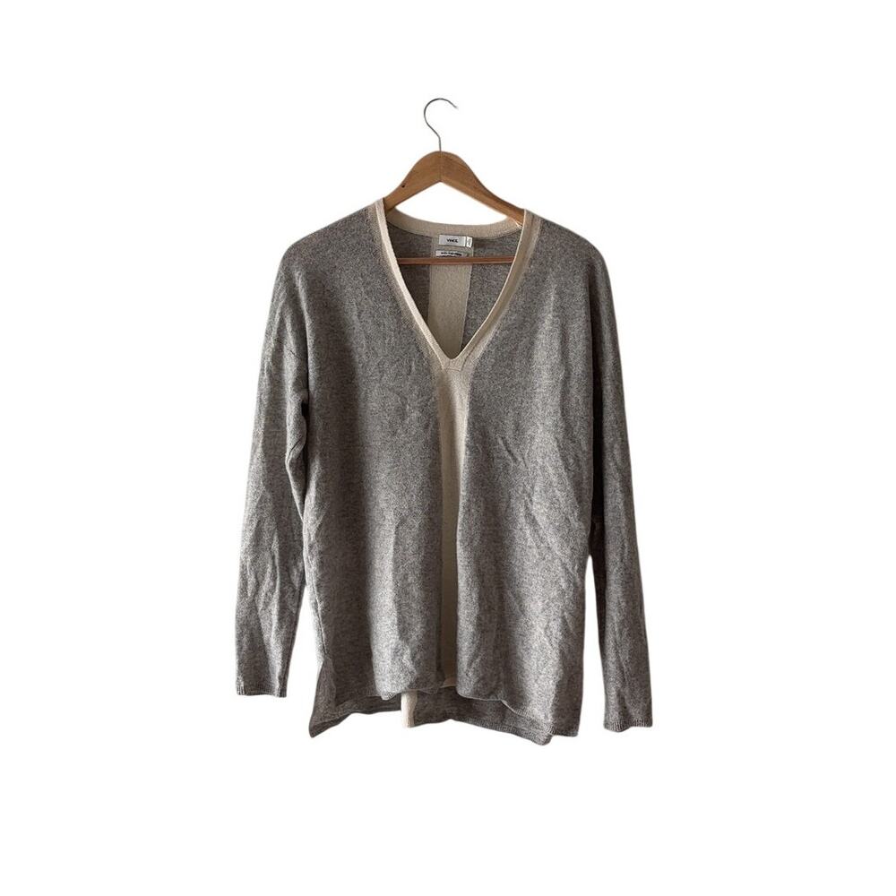 Vince 100% Cashmere Cardigan M Gray V-Neck Open Front Sweater Quiet Luxury Knit